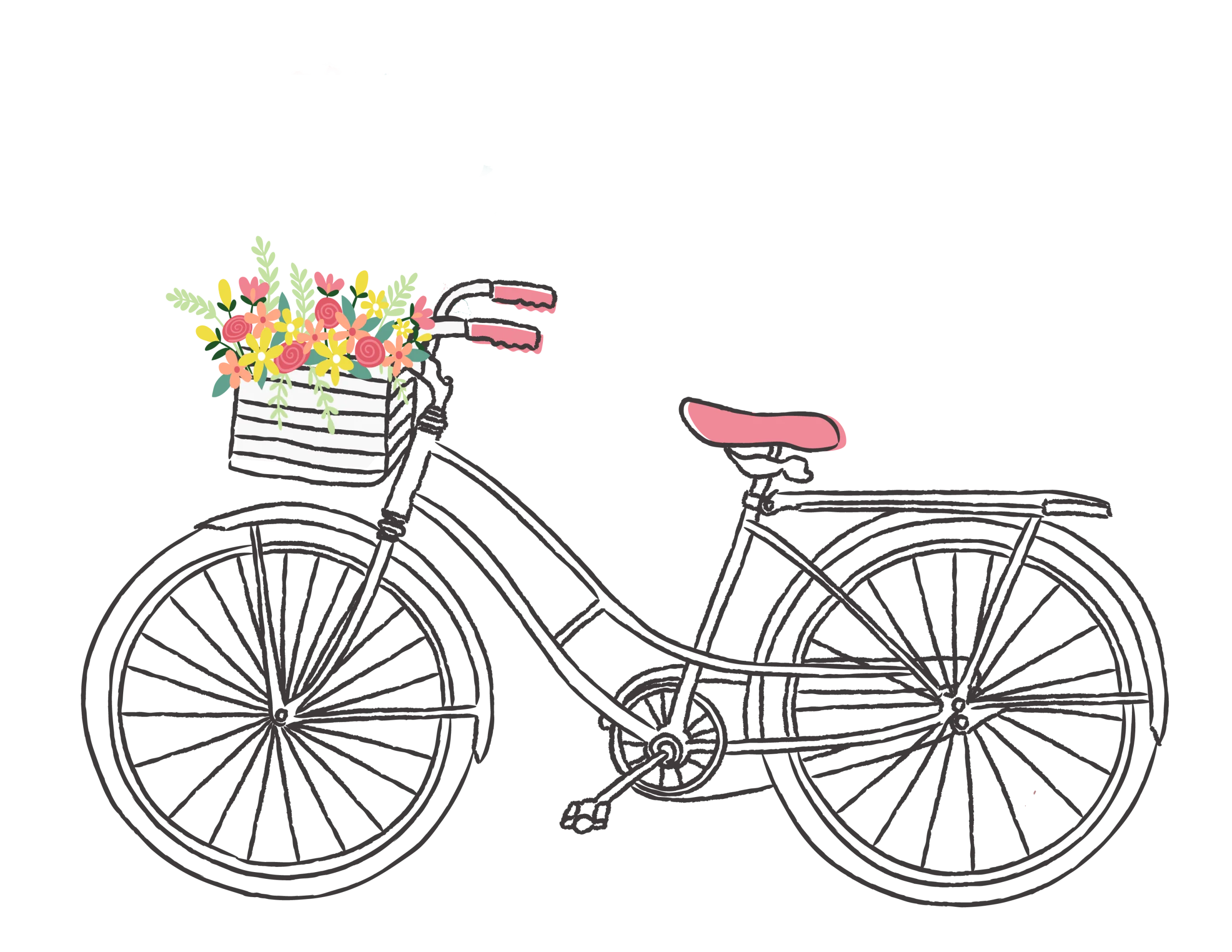 Charming Vintage Bicycle Clipart with Blossoming Flower Basket Illustration