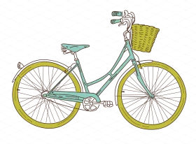 Charming Vintage-Inspired Bicycle Clipart with Woven Basket and Soft Color Palette