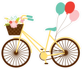Charming Vintage-Inspired Yellow Bicycle Clipart with Floral Basket and Balloons
