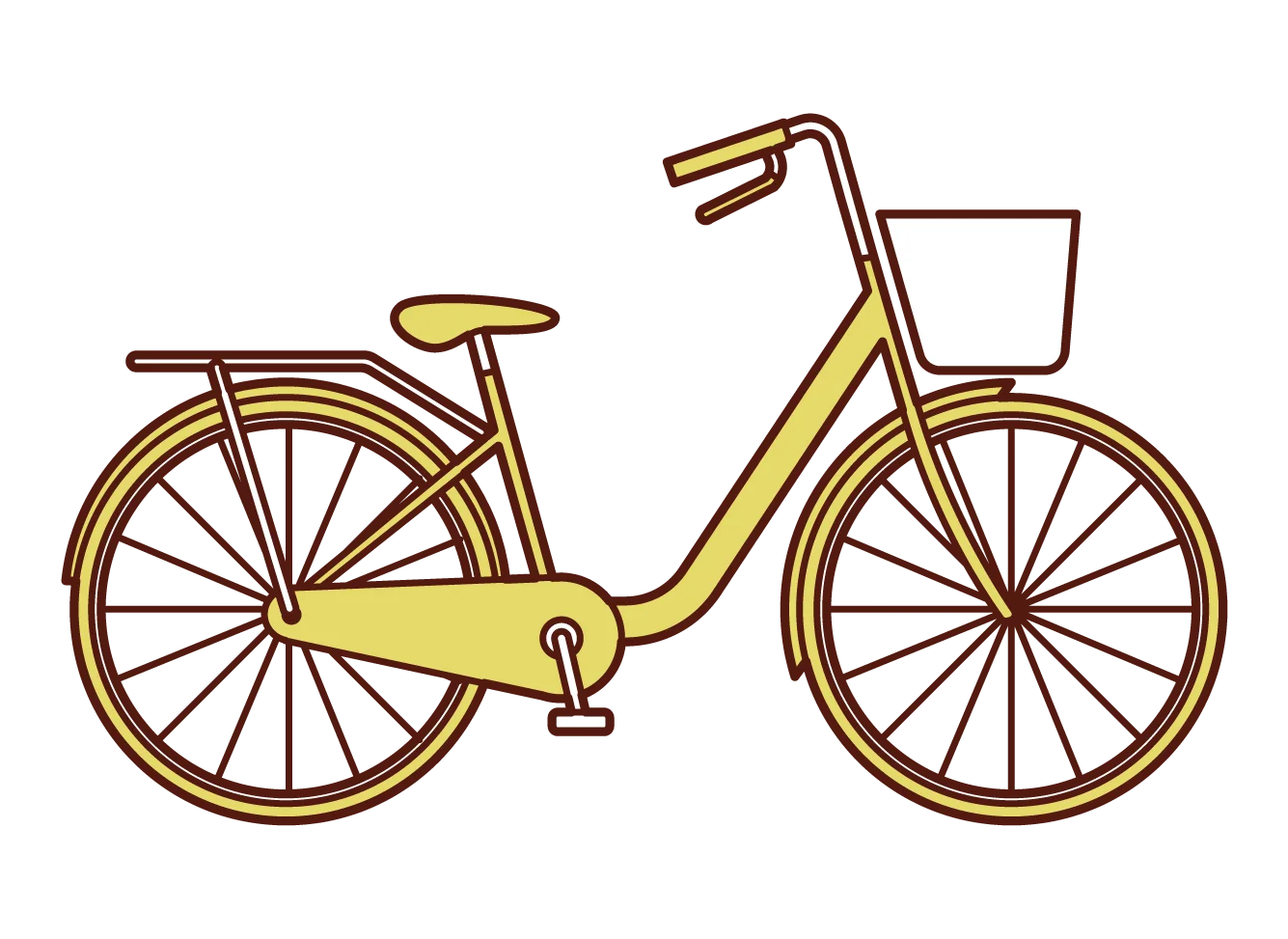 Charming Vintage-Inspired Yellow City Bicycle Clipart with Basket and Rear Rack