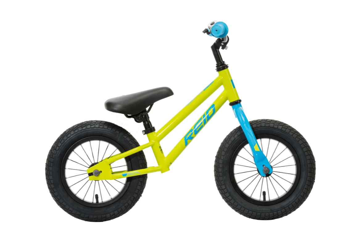 Cheerful Neon Yellow and Blue Kids Balance Bike Clipart Design