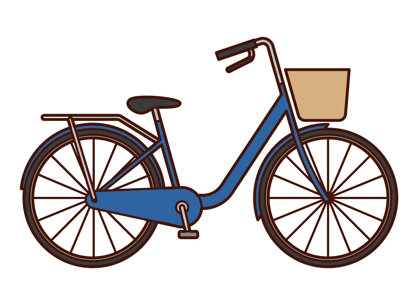 Classic Blue City Bicycle Clipart with Wooden Basket - Simple Urban Transport Illustration