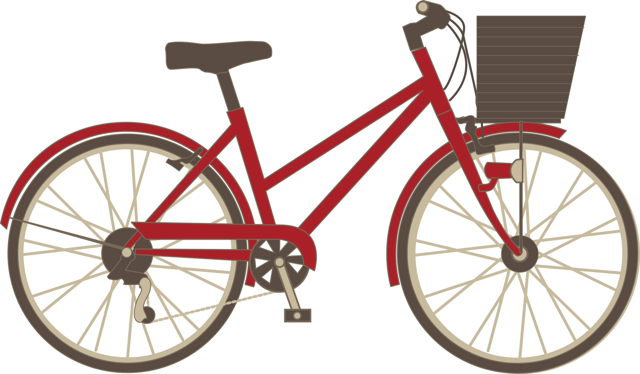 Classic Red Urban Commuter Bicycle Clipart Design with Practical Basket