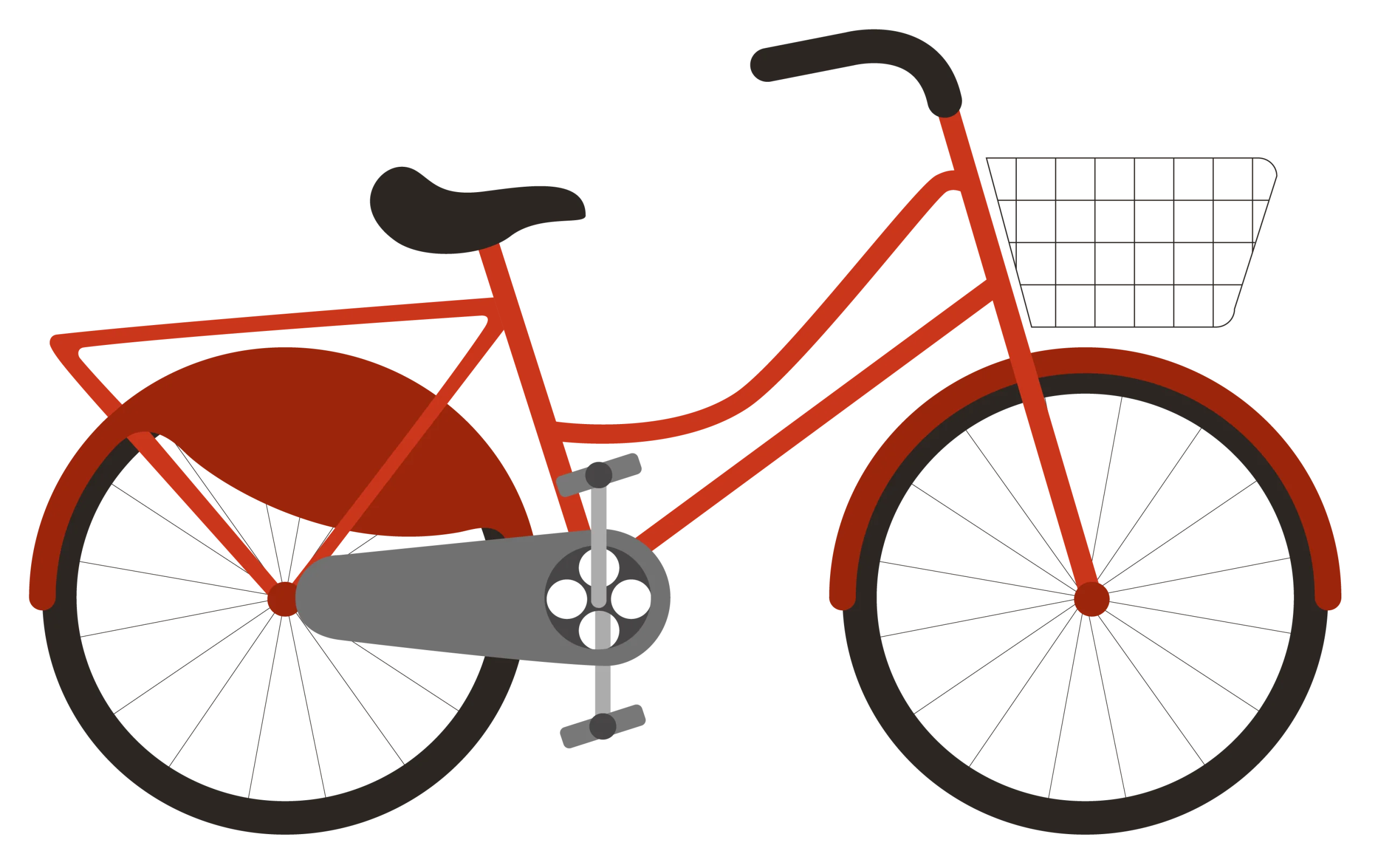 Classic Urban Bicycle Clipart Design with Basket and Stylish Red Frame