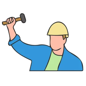 Construction Worker with Hammer - Labor Day Celebration Clipart Illustration