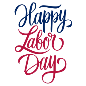 Elegant Blue and Red Handwritten Happy Labor Day Clipart Typography Design