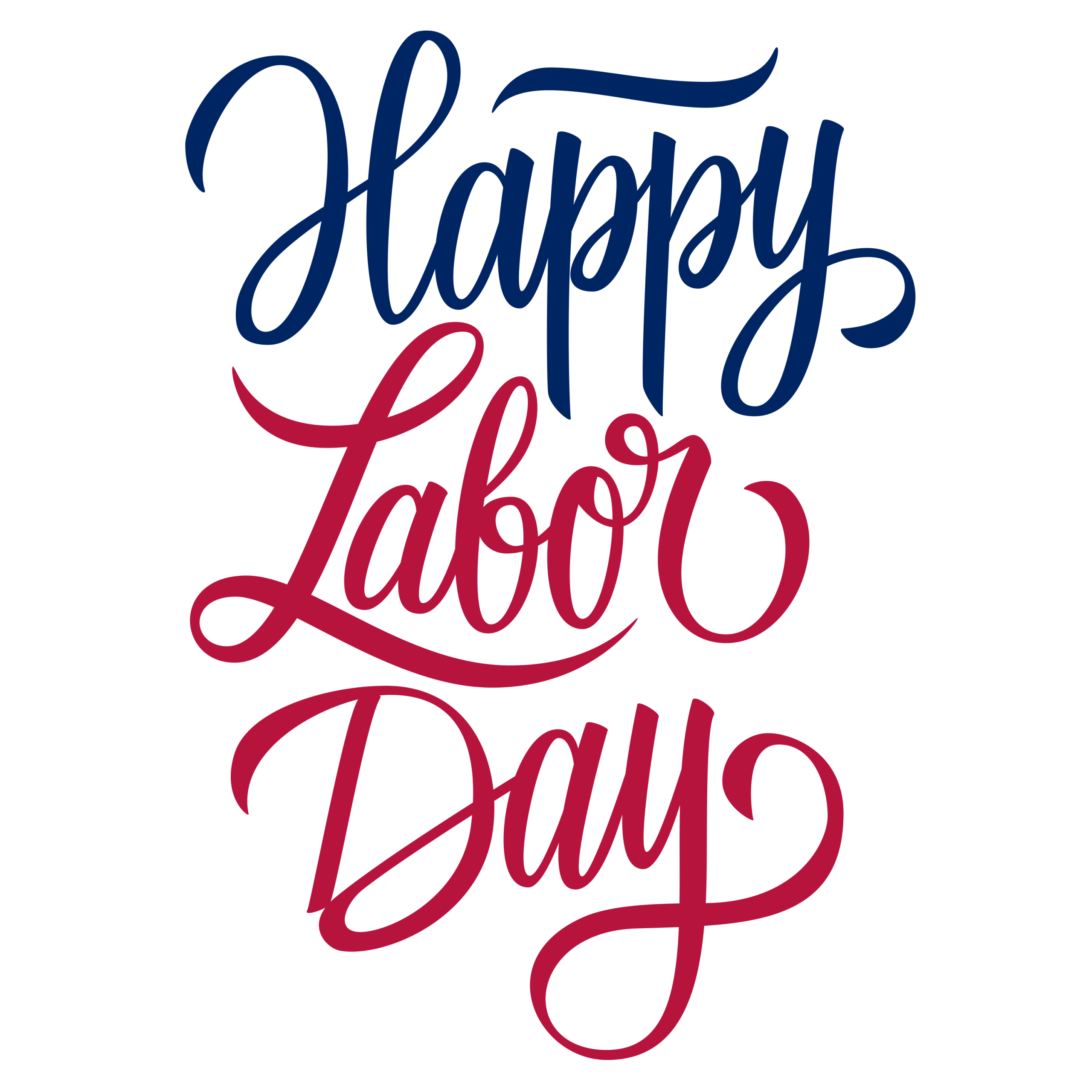 Elegant Blue and Red Handwritten Happy Labor Day Clipart Typography Design
