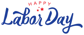 Elegant Blue Cursive Happy Labor Day Clipart Design with Stars