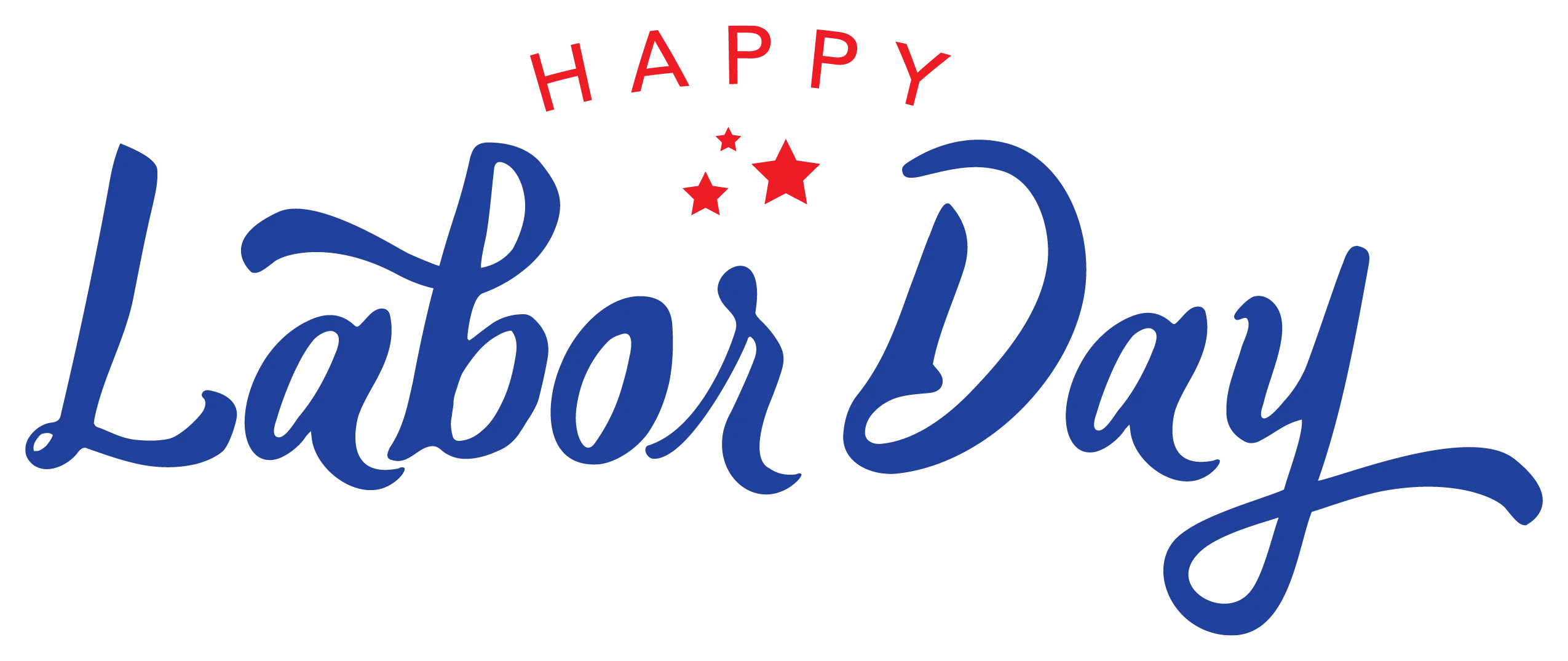 Elegant Blue Cursive Happy Labor Day Clipart Design with Stars