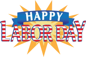 Festive Labor Day Celebration Clipart with Sunburst and Patriotic Typography