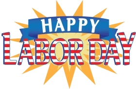 Festive Labor Day Clipart Celebration with Bold Typography and Radiant Sunburst Design