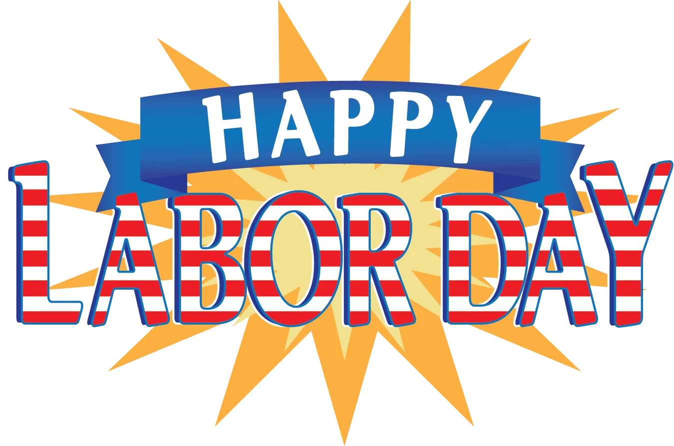 Festive Labor Day Clipart Celebration with Bold Typography and Radiant Sunburst Design