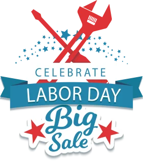 Patriotic Labor Day Celebration Clipart with Crossed Tools and Festive Stars