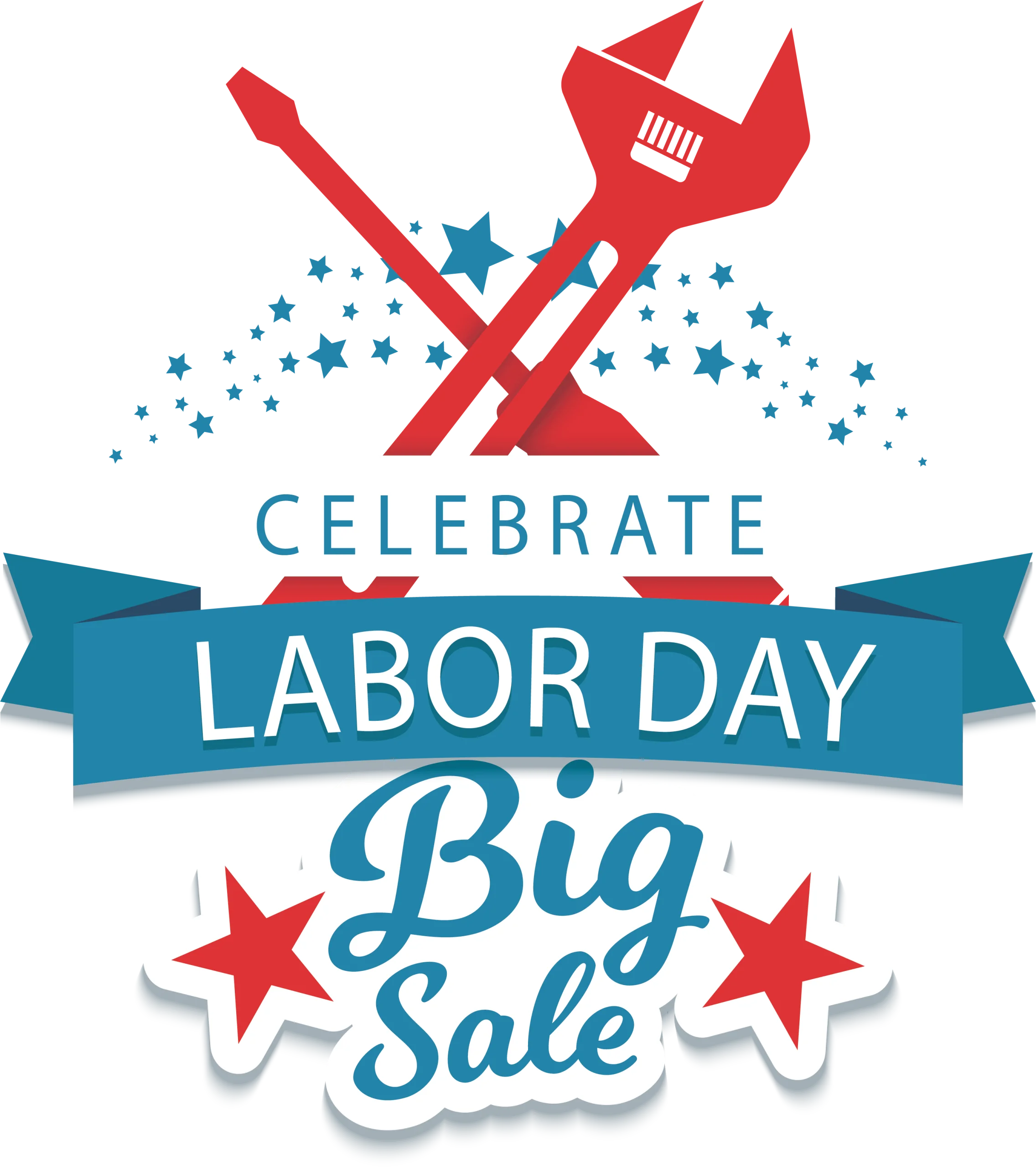 Patriotic Labor Day Celebration Clipart with Crossed Tools and Festive Stars