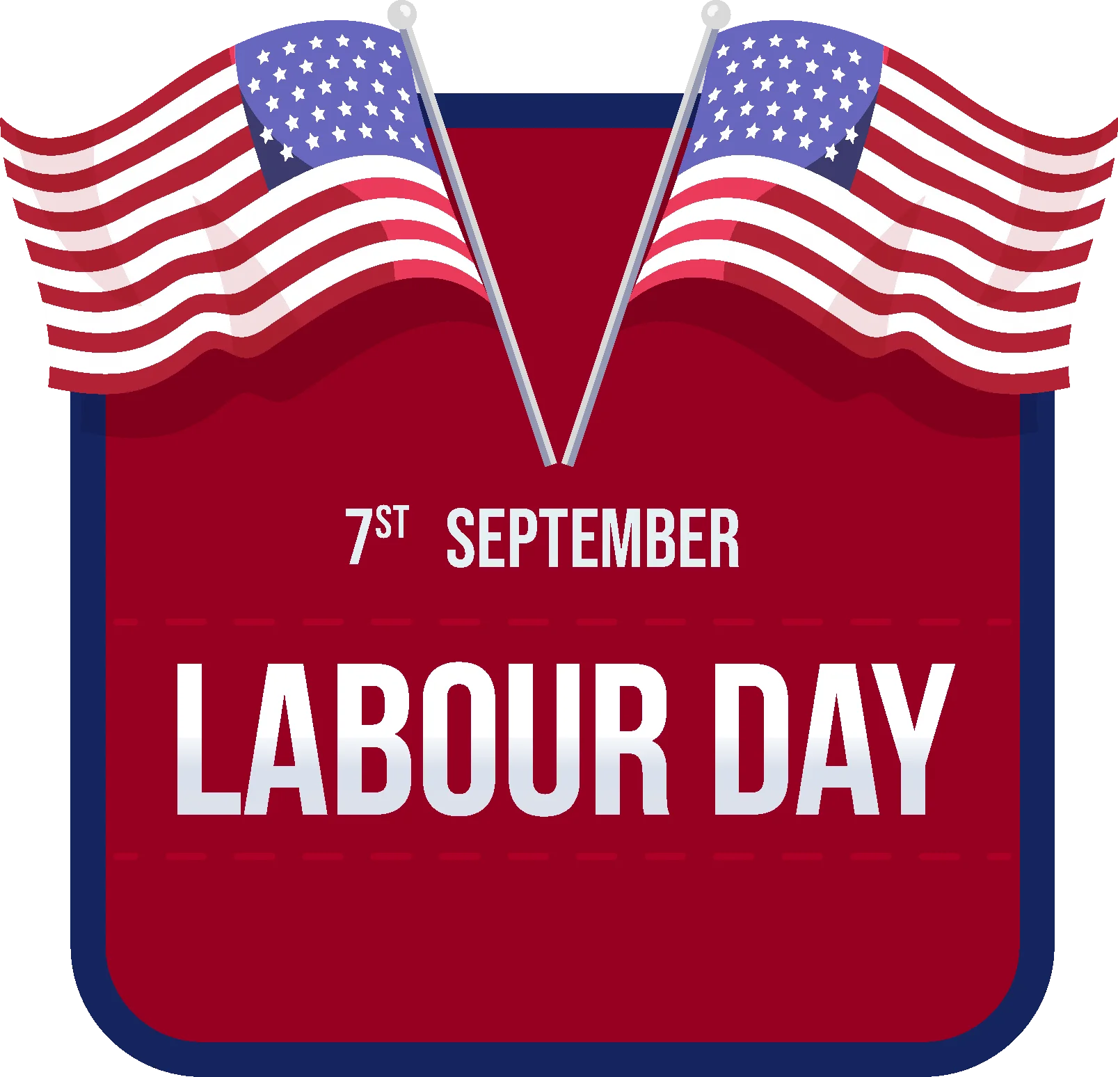 Patriotic Labor Day Celebration Clipart with Wavy American Flags