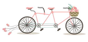 Romantic Vintage Tandem Bicycle Clipart with Delicate Floral Accents and Soft Color Palette