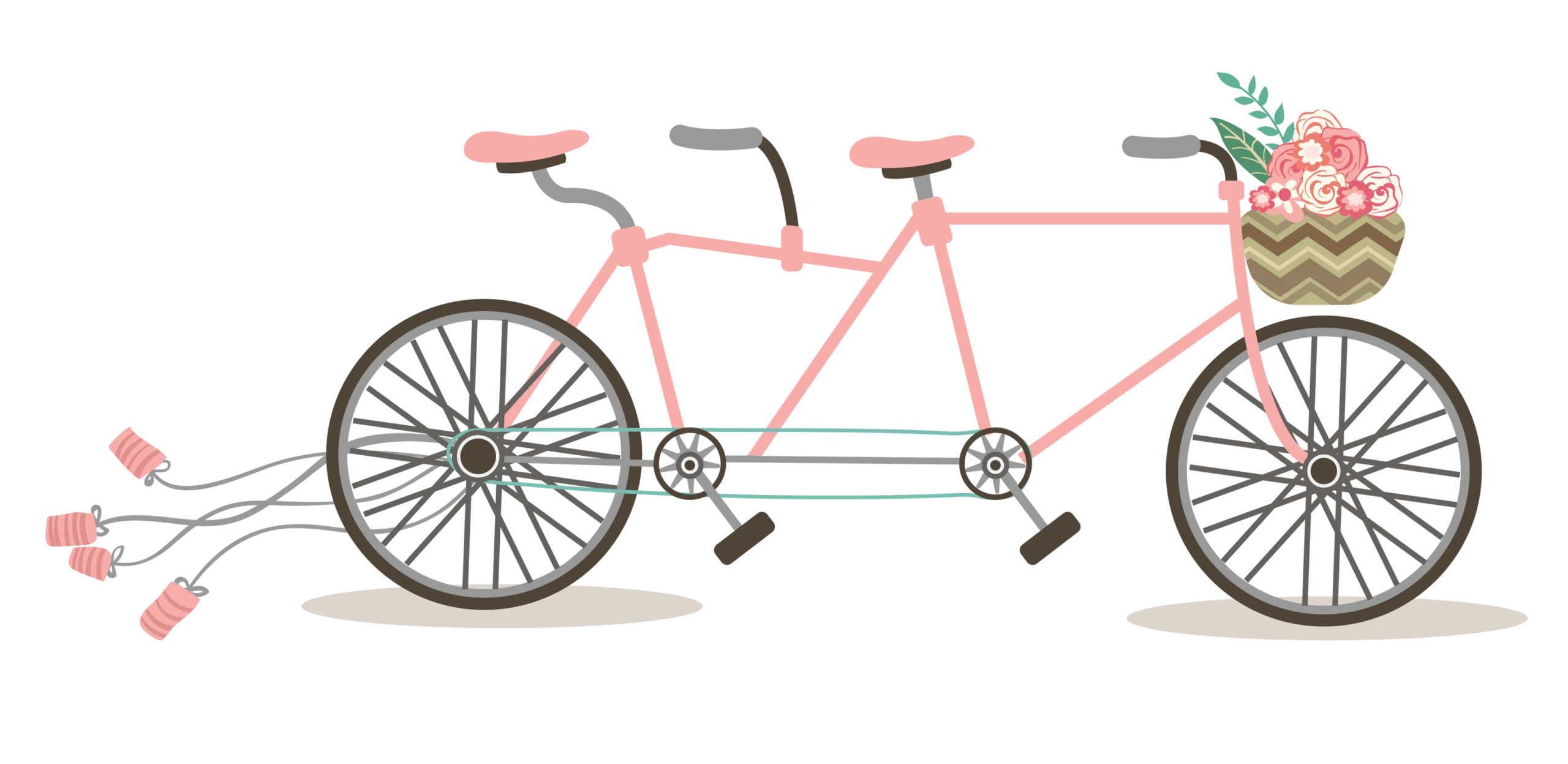 Romantic Vintage Tandem Bicycle Clipart with Delicate Floral Accents and Soft Color Palette