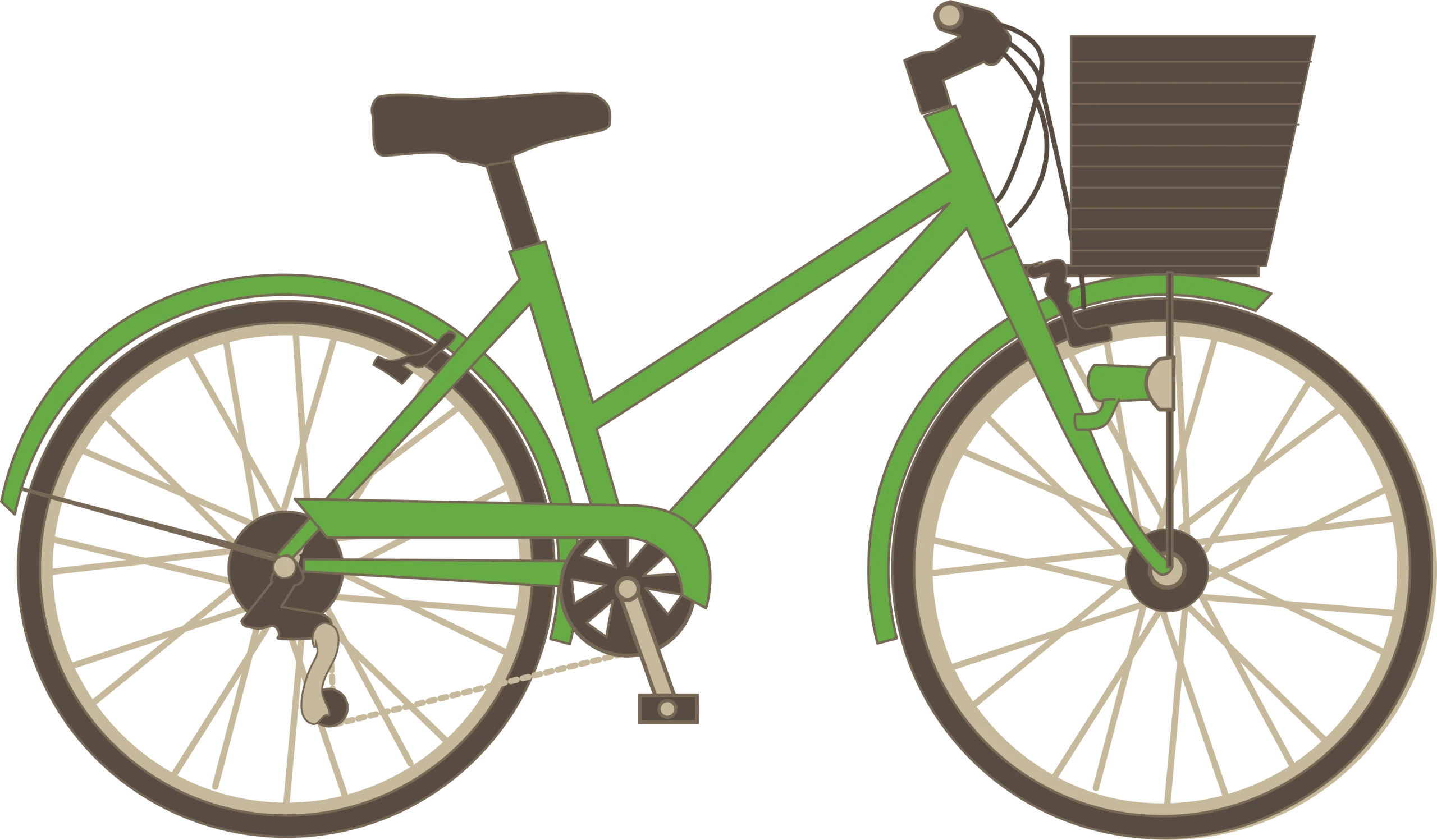 Sleek Green Urban Commuter Bicycle Clipart with Practical Front Basket