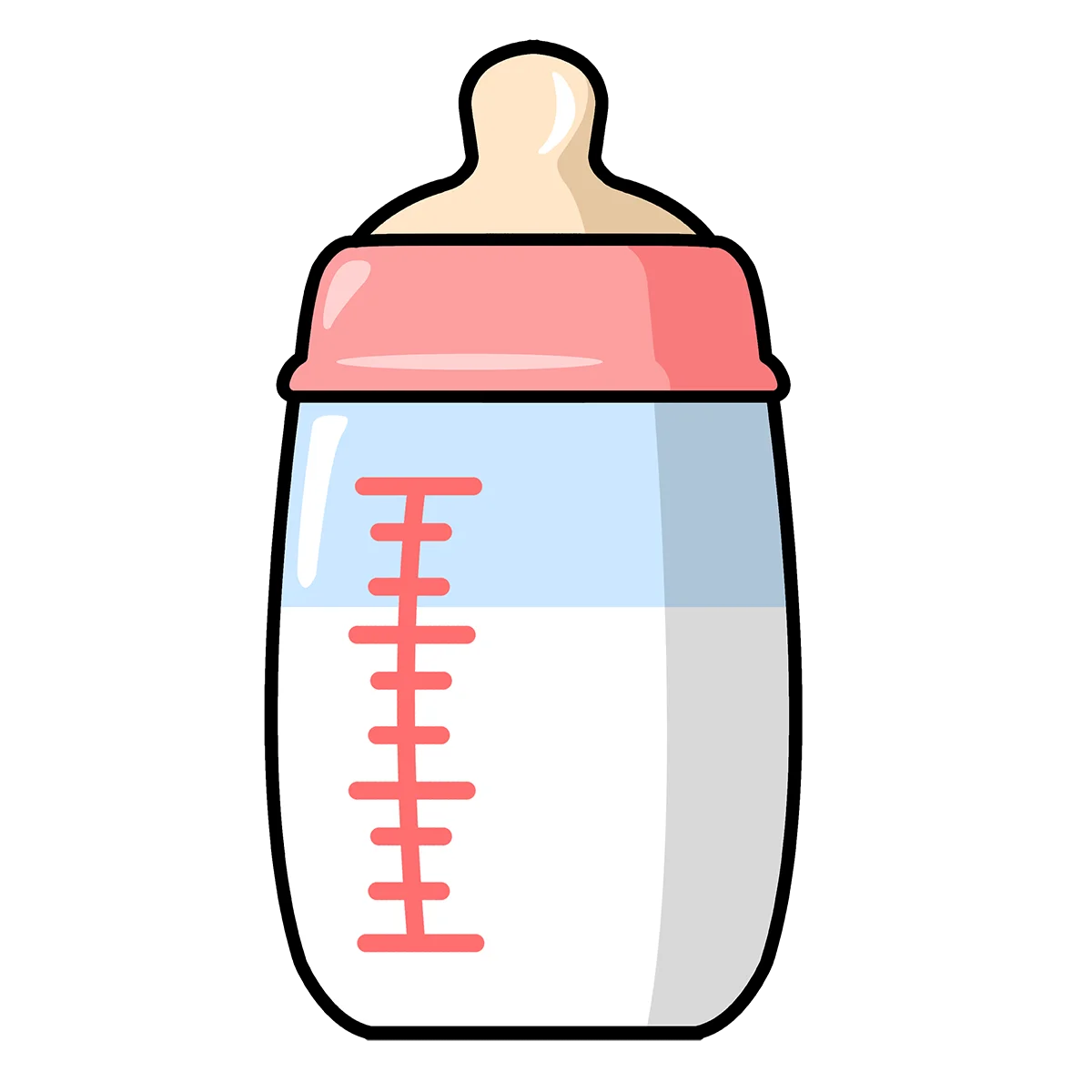 Adorable Baby Bottle Clipart Design with Soft Pink Cap and Measurement Lines