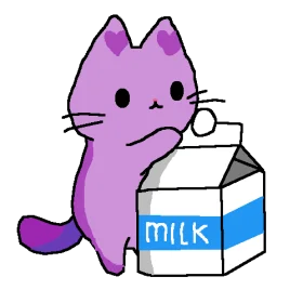 Adorable Purple Cartoon Cat Enjoying a Delightful Milk Carton Clipart Illustration
