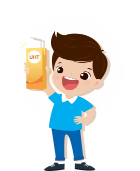 Cheerful Young Boy Holding UHT Milk Carton Clipart Illustration