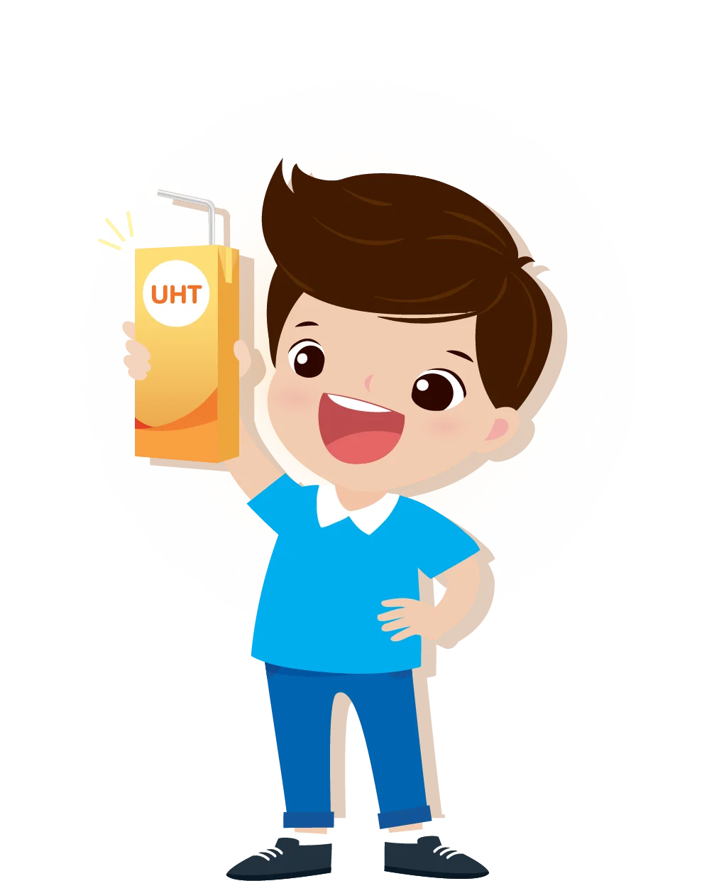 Cheerful Young Boy Holding UHT Milk Carton Clipart Illustration