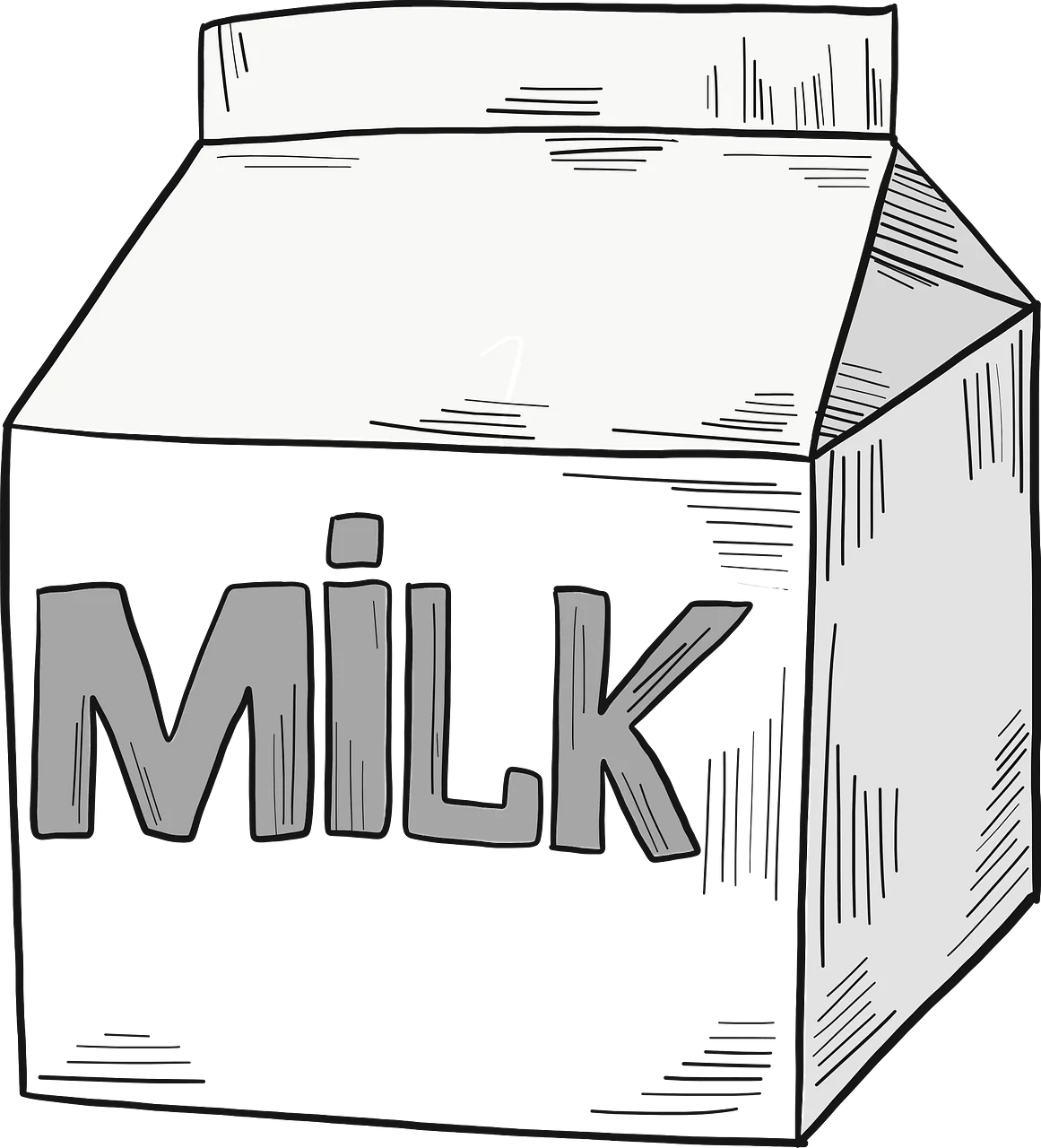 Classic Black and White Milk Carton Clipart Illustration with Bold Typography