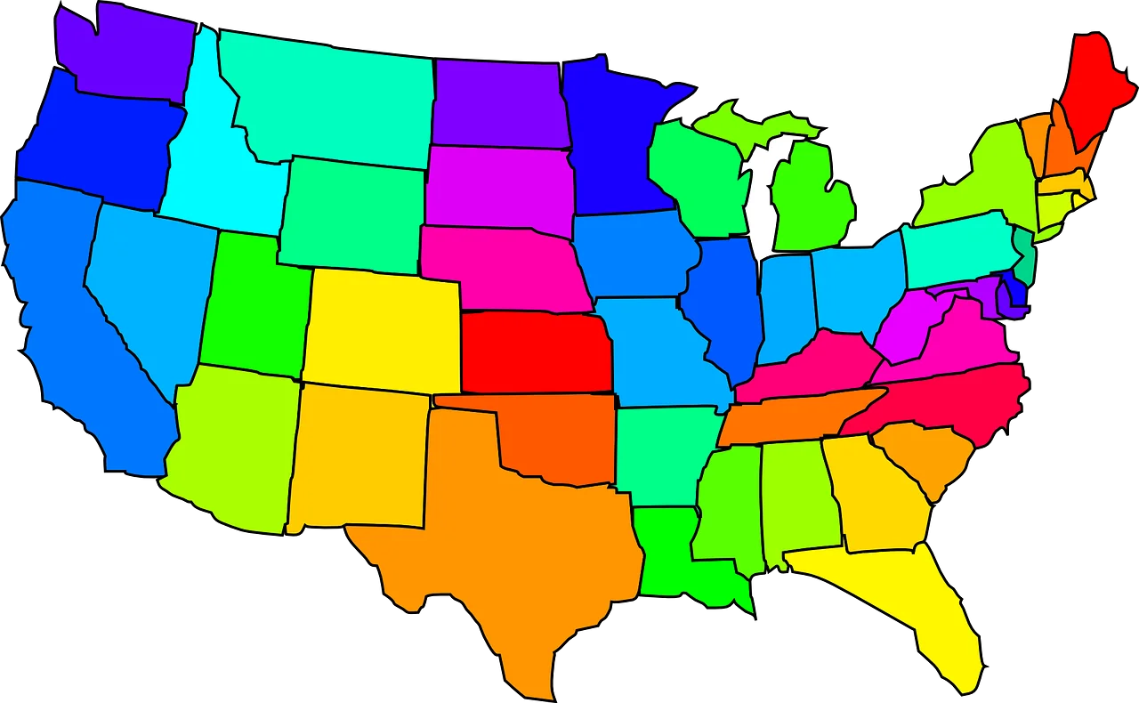 Colorful United States Map Clipart - Geographical Regions in Bright Palette
