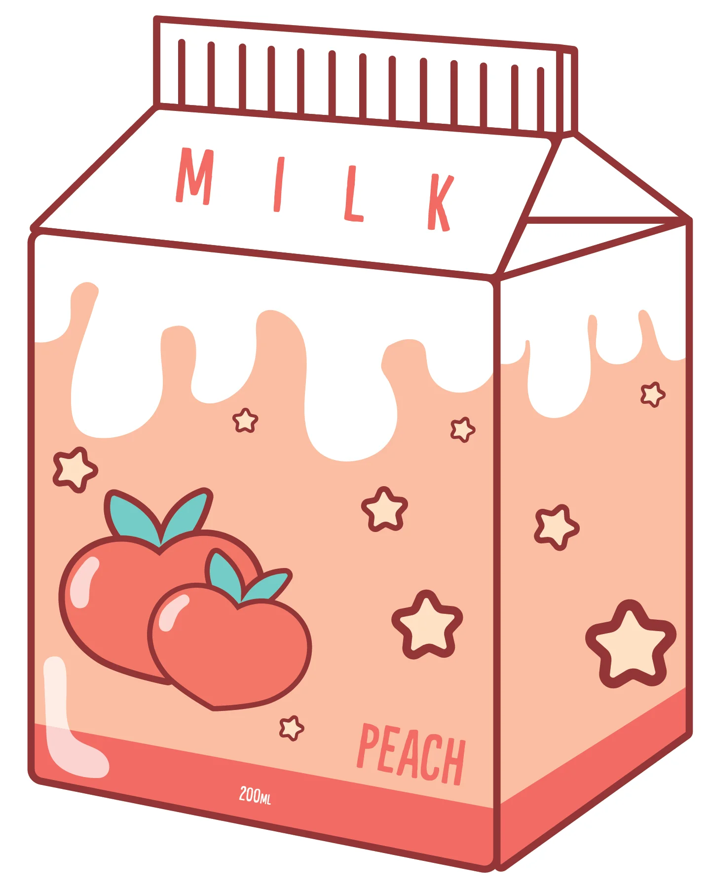 Cute Pastel Peach Milk Carton Clipart with Adorable Kawaii Design
