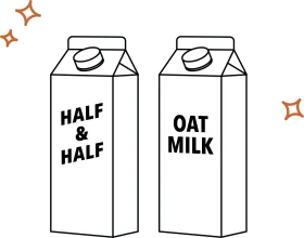 Half and Half versus Oat Milk Minimalist Black and White Clipart Illustration