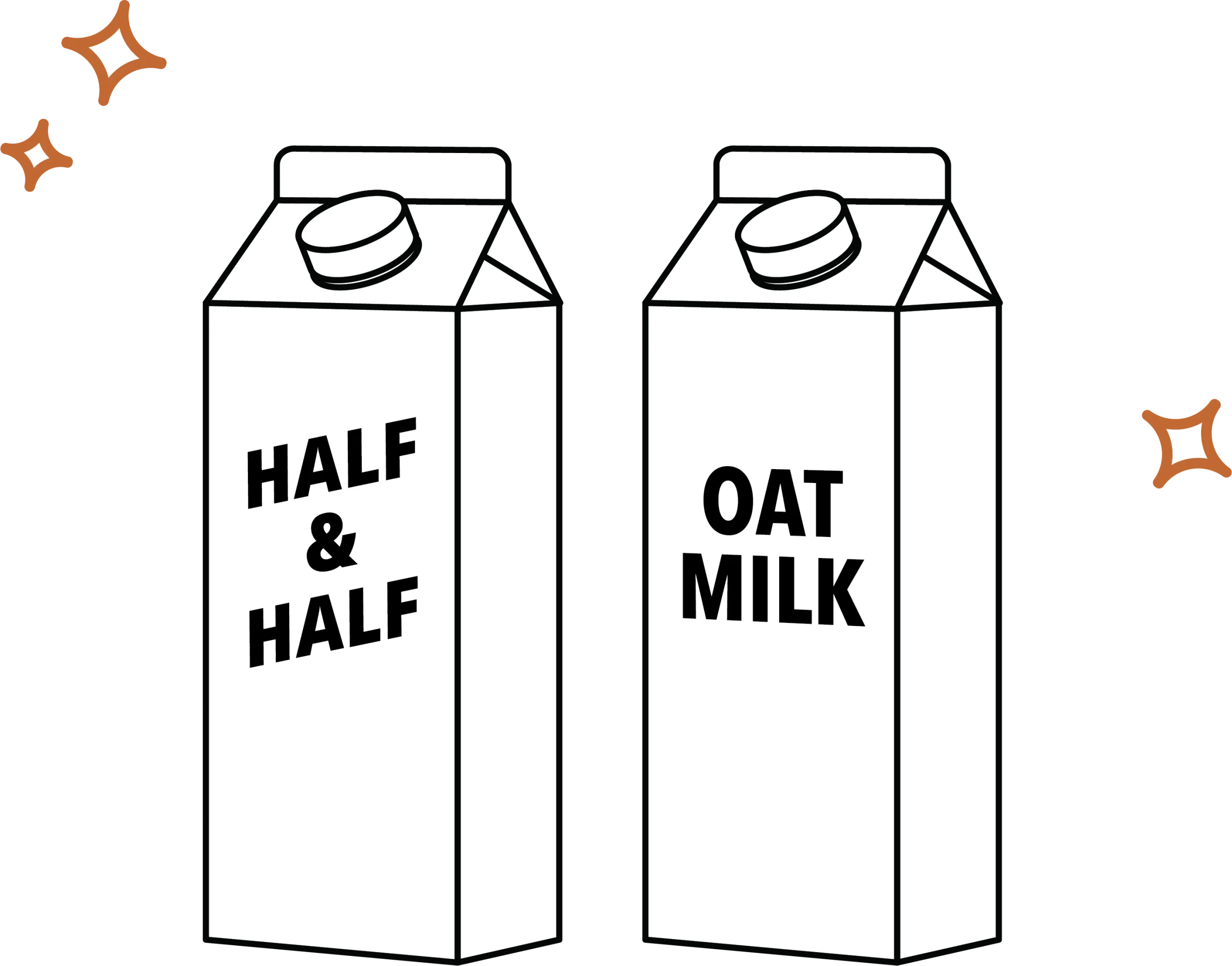 Half and Half versus Oat Milk Minimalist Black and White Clipart Illustration