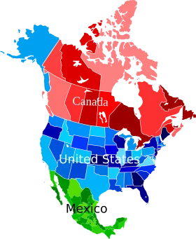 North American Continent Political Map Clipart with Colorful Country Representations