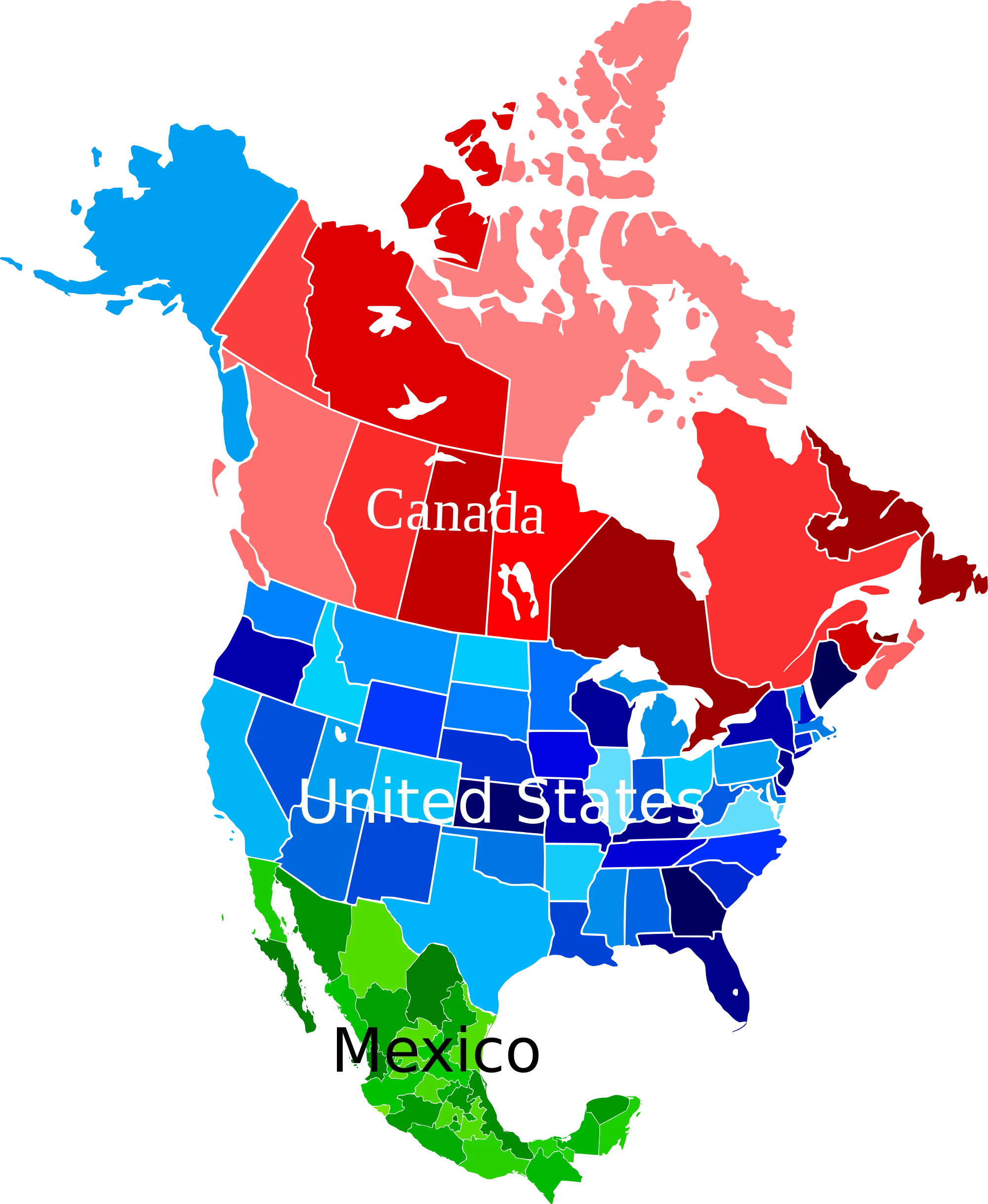 North American Continent Political Map Clipart with Colorful Country Representations