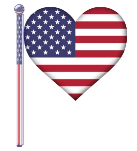 Patriotic American Heart-Shaped Flag with Decorative Flagpole Clipart Design