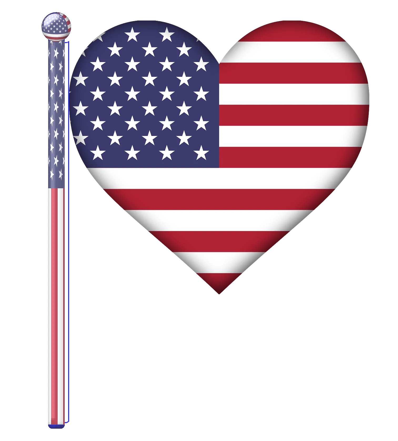 Patriotic American Heart-Shaped Flag with Decorative Flagpole Clipart Design