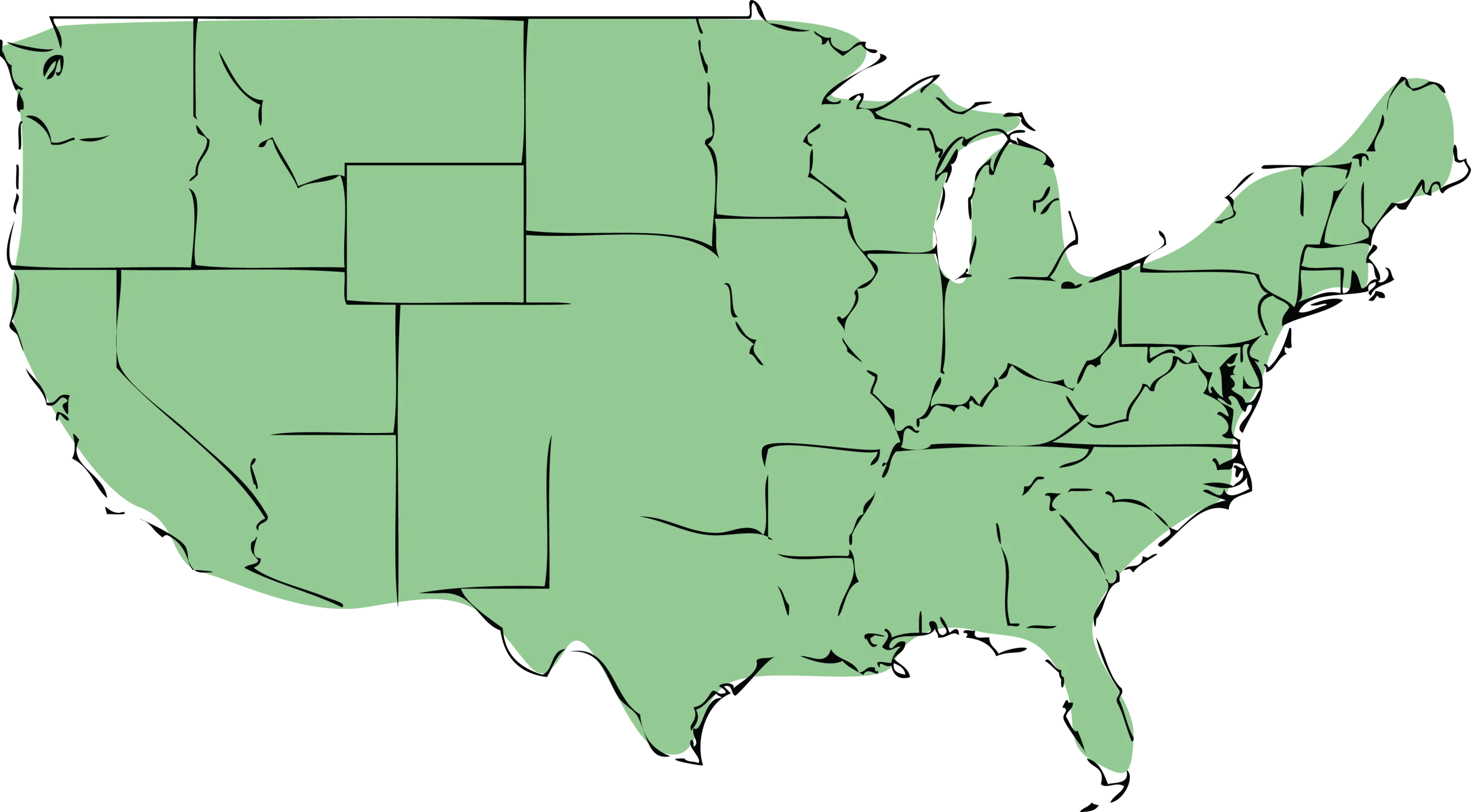 United States Geographical Outline Clipart - Soft Sage Green Cartographic Representation