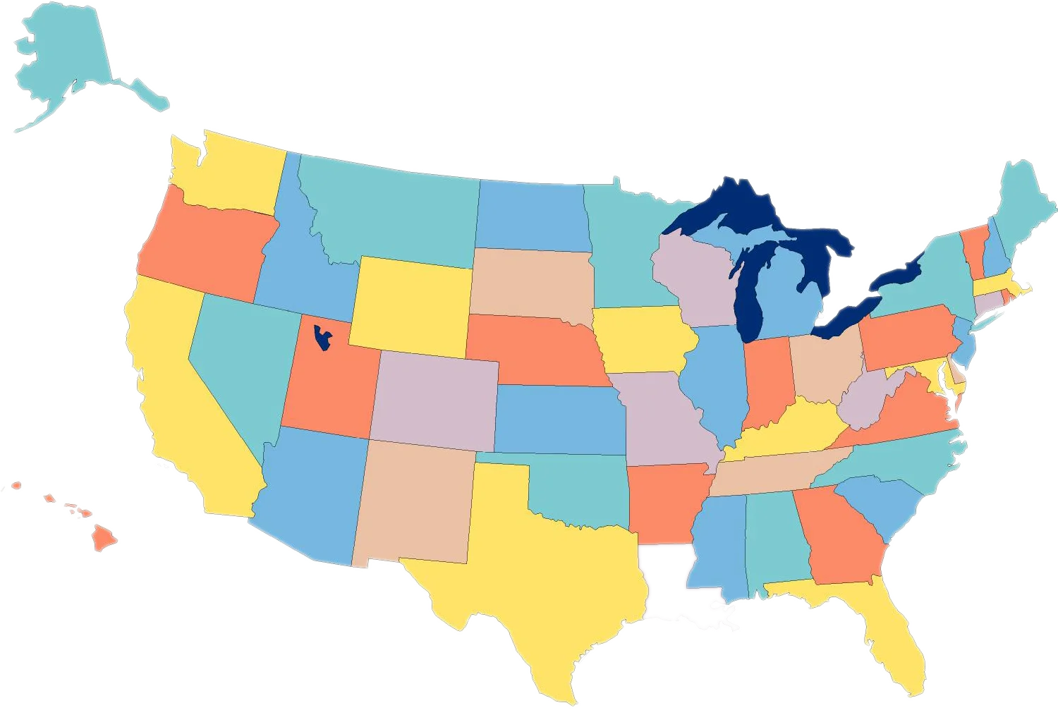 United States Geographical Representation Clipart Map with Soft Color Palette