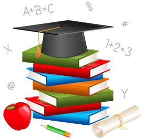 Academic Success Symbols: Graduation Cap and Learning Tools Clipart Design