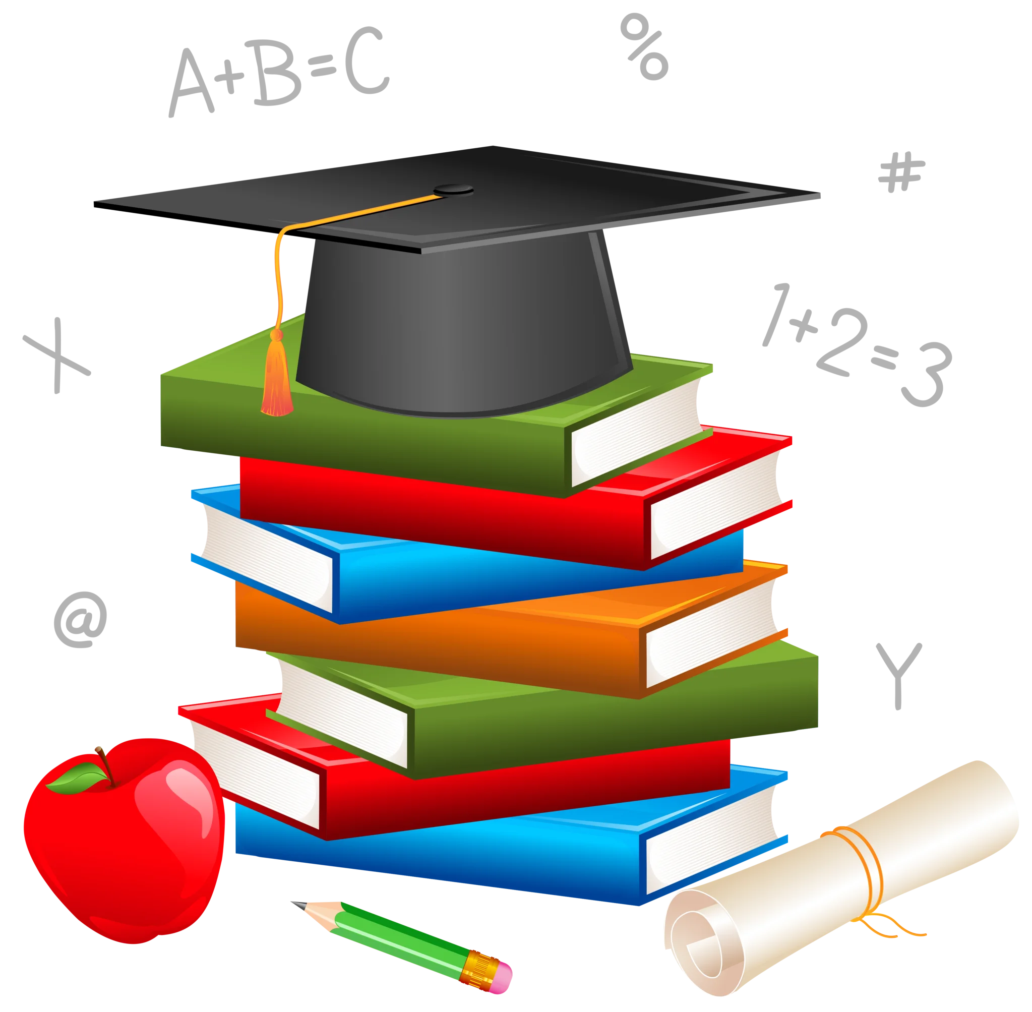 Academic Success Symbols: Graduation Cap and Learning Tools Clipart Design