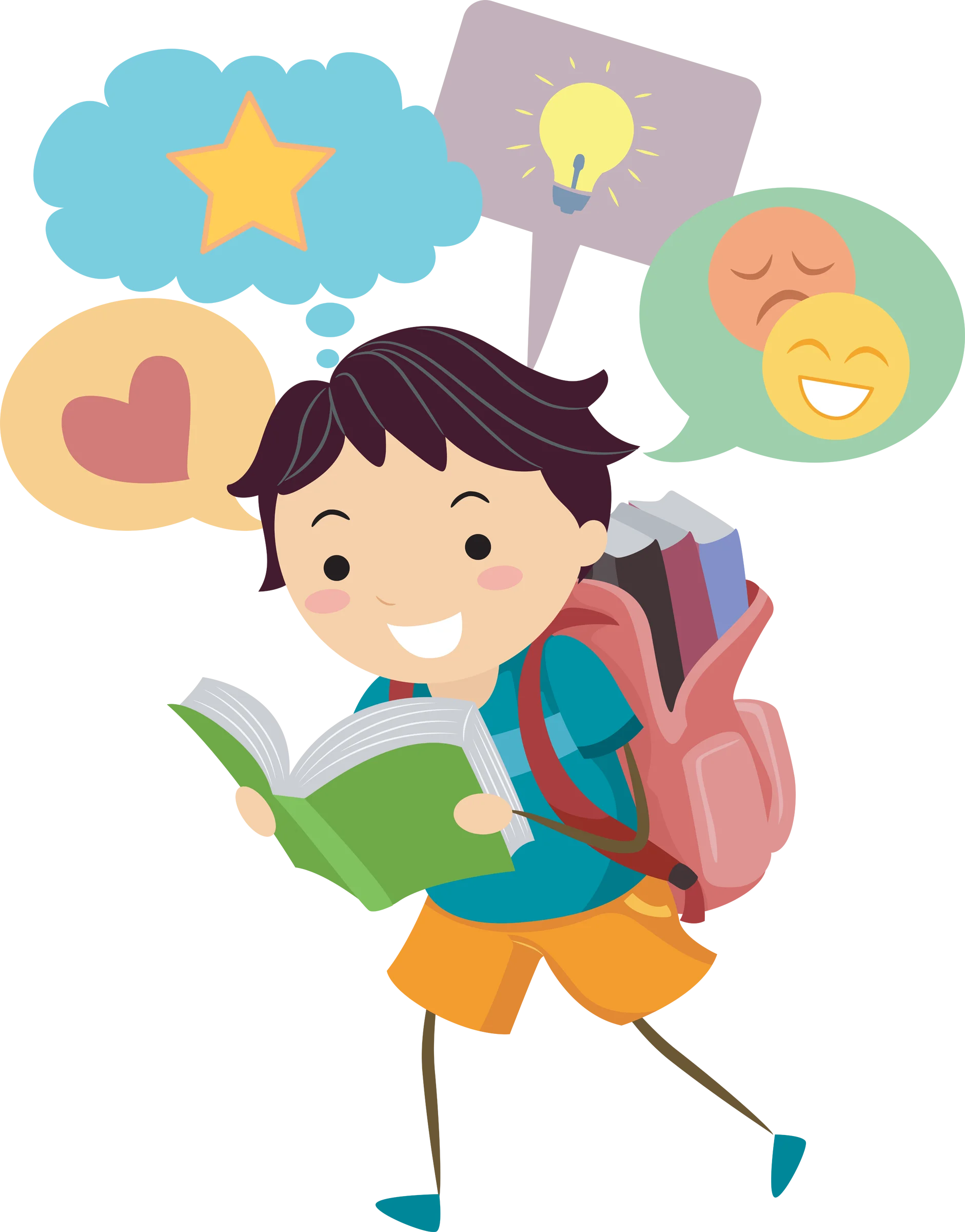 Cheerful Young Student Learning and Exploring Knowledge Clipart Illustration