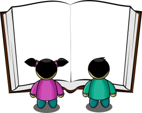 Children Learning Together in Educational Book Clipart Illustration
