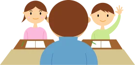 Classroom Interaction Clipart: Students and Teacher Engaging in Learning Environment