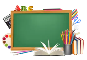 Colorful Educational Essentials Clipart: Chalkboard, Books, and Learning Tools