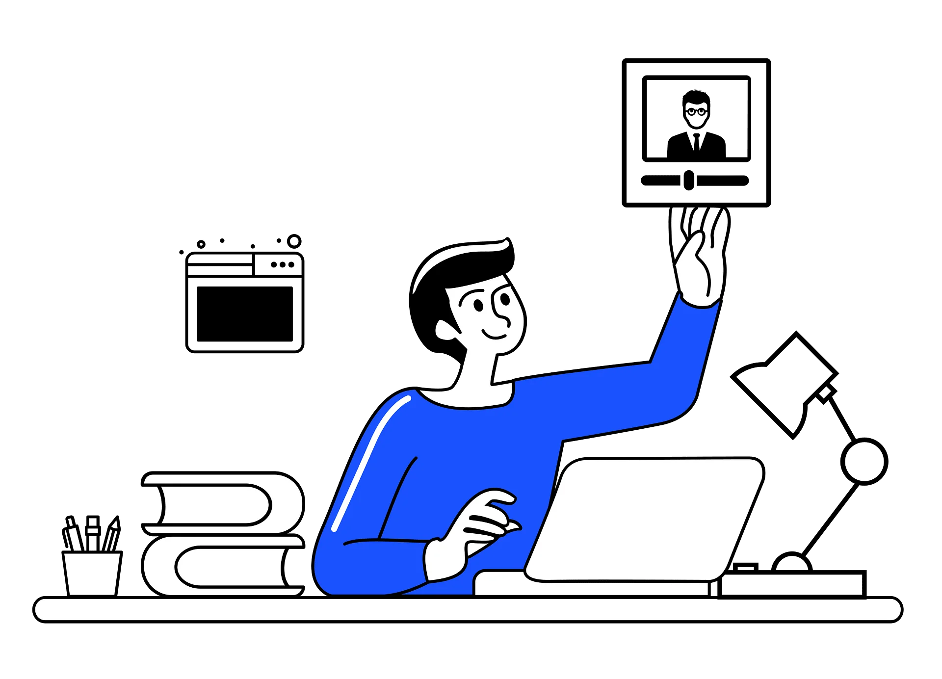 Digital Learning Workspace Clipart: Remote Education and Online Study Setup
