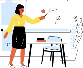 Educational Classroom Scene Clipart: Teacher Solving Mathematical Problem