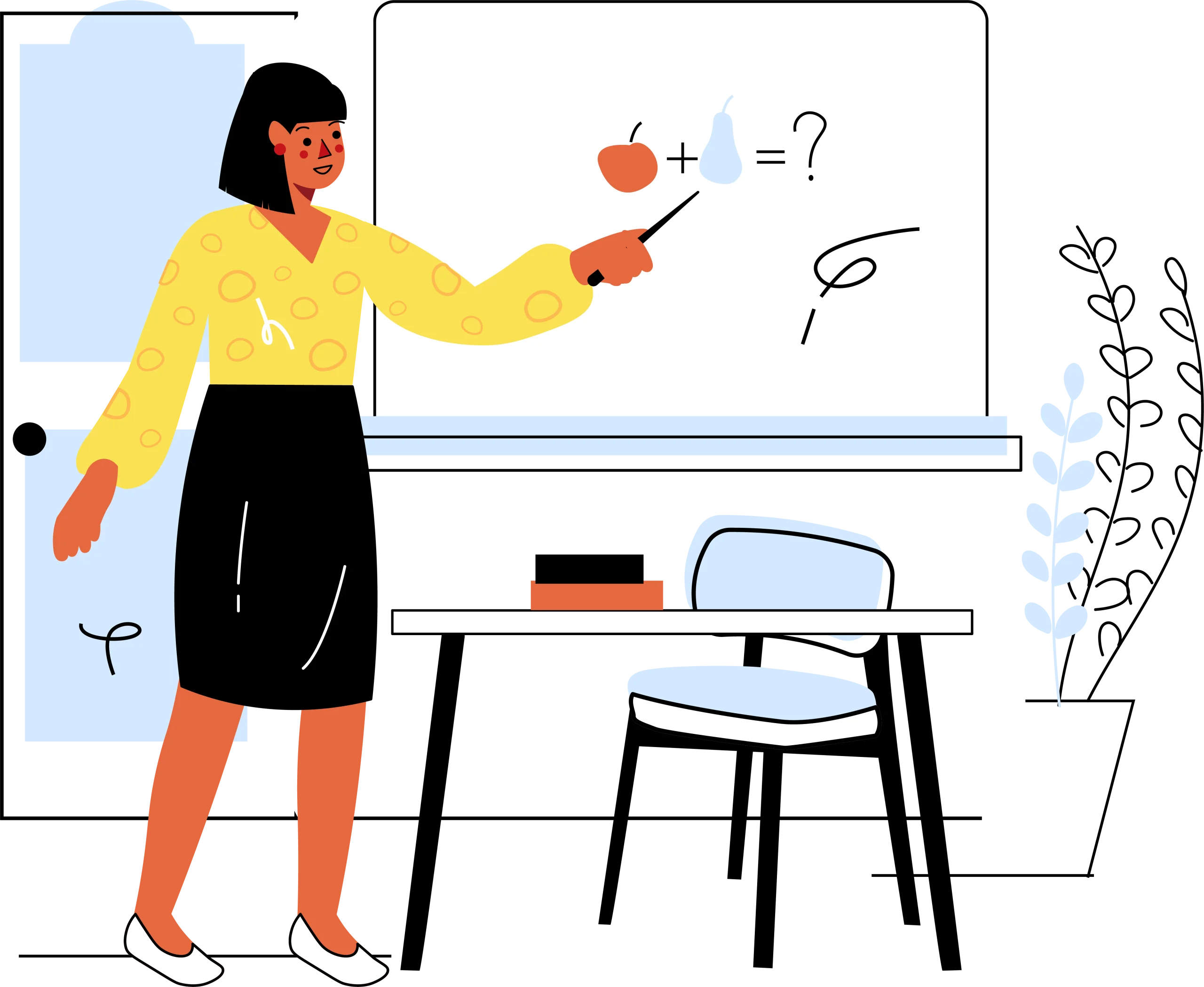 Educational Classroom Scene Clipart: Teacher Solving Mathematical Problem