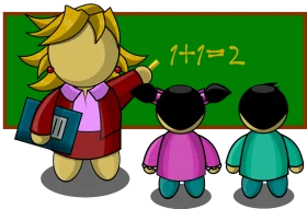 Elementary School Teacher Helping Students Learn Basic Math Clipart Illustration