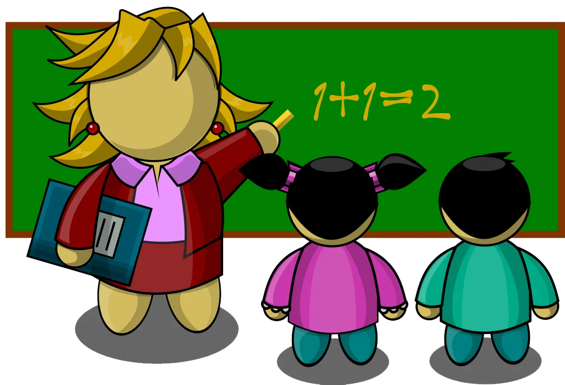 Elementary School Teacher Helping Students Learn Basic Math Clipart Illustration