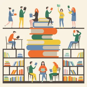 Knowledge Sanctuary: A Colorful Illustration of Learning and Book Culture Clipart