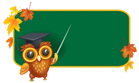 Wise Owl Professor Presenting Educational Clipart with Autumn Maple Leaves